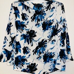 Investments Blue and White Floral Blouse
